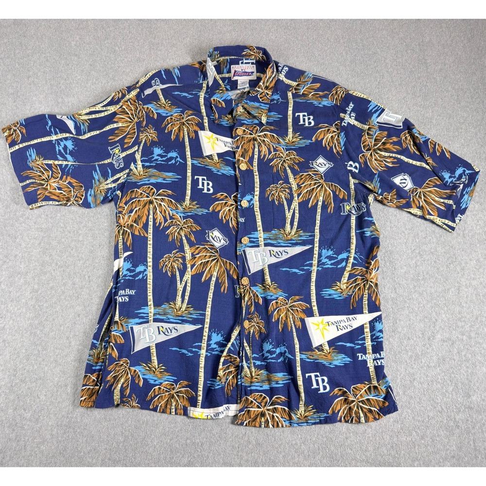 Reyn Spooner Tampa Bay Rays Button Up Hawaiian‎ Shirt Men's Large Blue